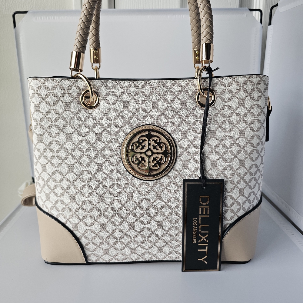 SOLD New Elegant Beige Monogram Crossbody Tote Bag